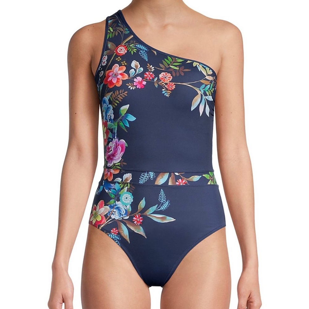 Johnny Was Floral One Shoulder One Piece Swimsuit